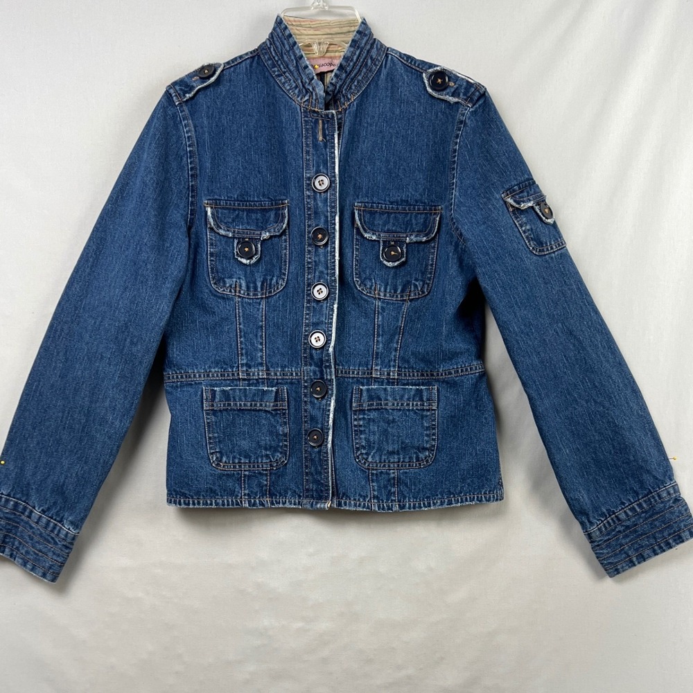 Periscope Denim Jacket Womens Large Blue Military Utility Distress Button Front